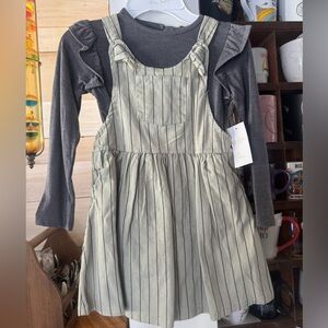 Jessica Simpson Striped Pinafore Dress with Long Sleeve Top Set